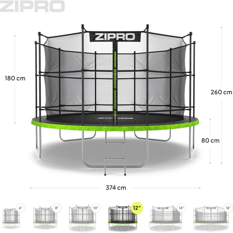 Батут Zipro Jump Pro 374 см із внутрішньою сіткою