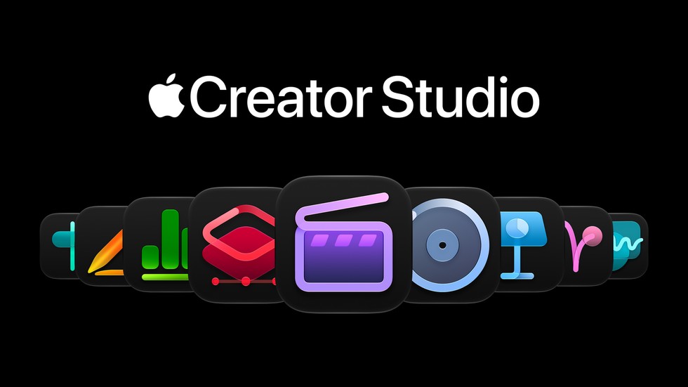 Офіційна обкладинка Apple Creator Studio з піктограмами застосунків для творчості