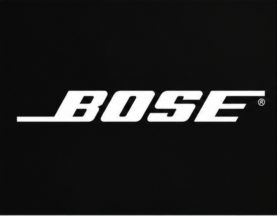Білий логотип Bose на чорному тлі
