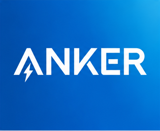 Білий логотип Anker на синьому тлі