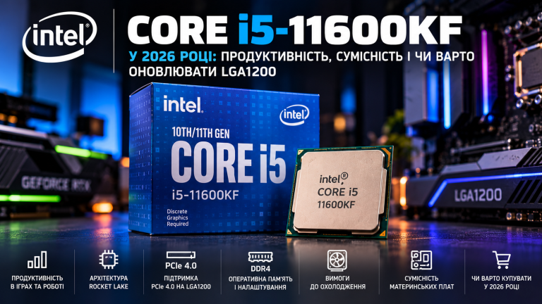 Ілюстрація Intel Core i5-11600KF для матеріалу про продуктивність та сумісність LGA1200