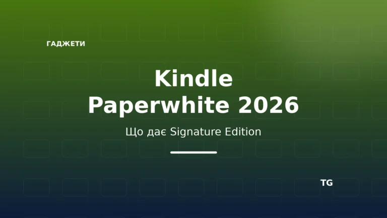 Редакційна обкладинка Top-Gadgets: Kindle Paperwhite 2026 і Signature Edition на зеленому градієнті