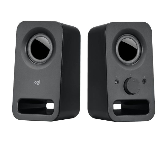 Пара компактних стереоколонок Logitech Z150 з регулятором на правій колонці