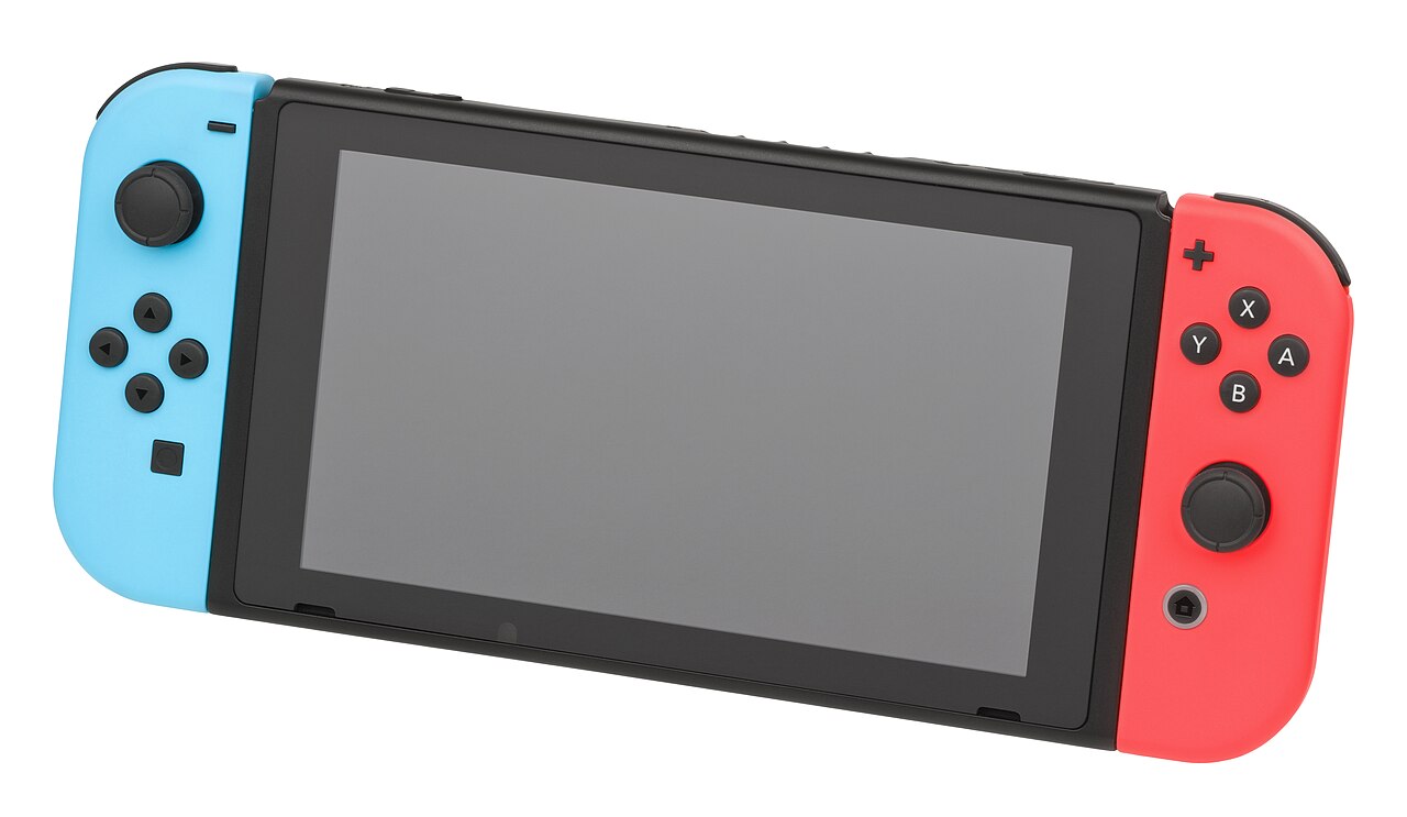 Портативна консоль Nintendo Switch із синім і червоним контролерами, ілюстративне фото