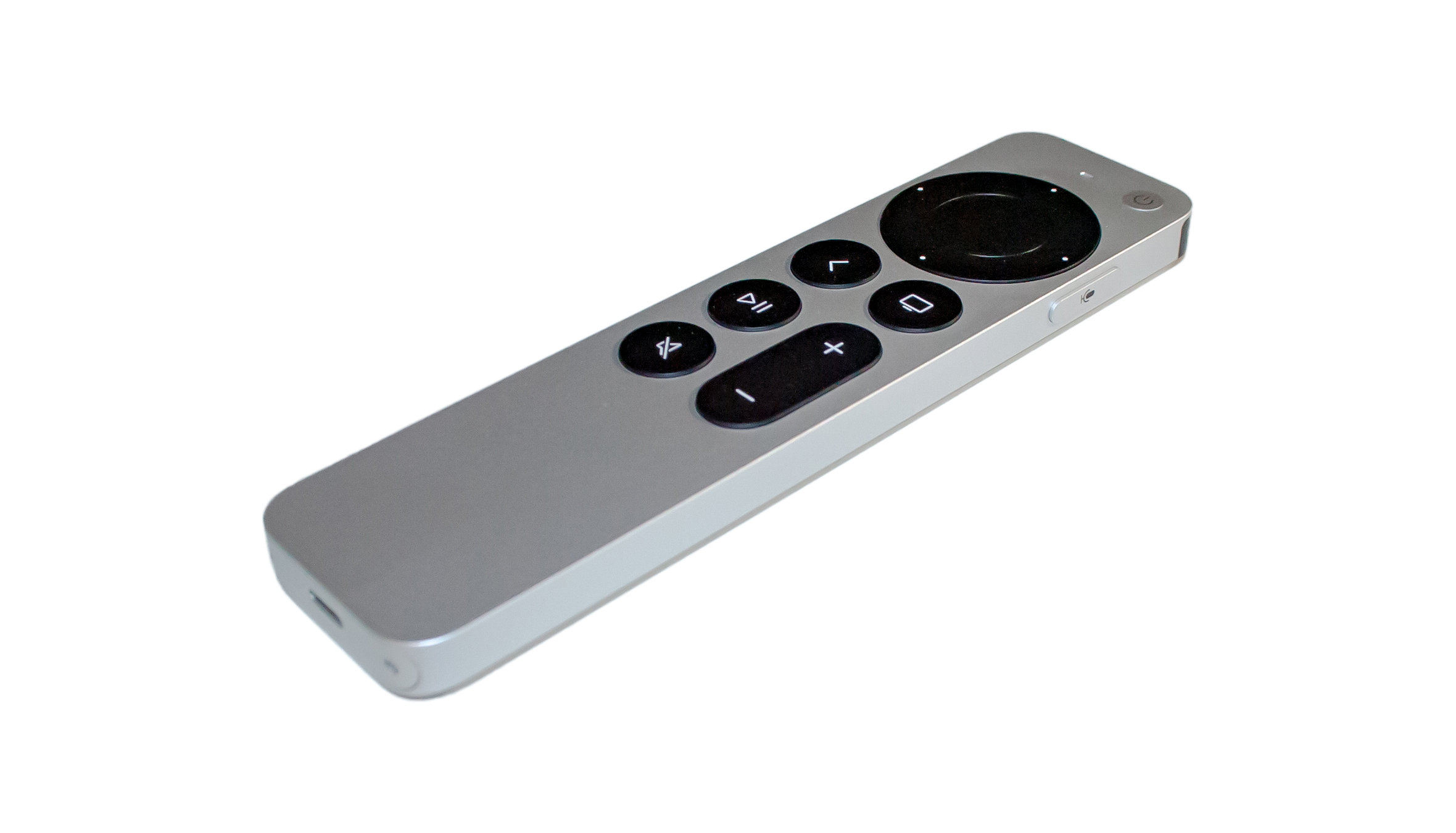 Сріблястий пульт Siri Remote другого покоління для Apple TV на білому тлі