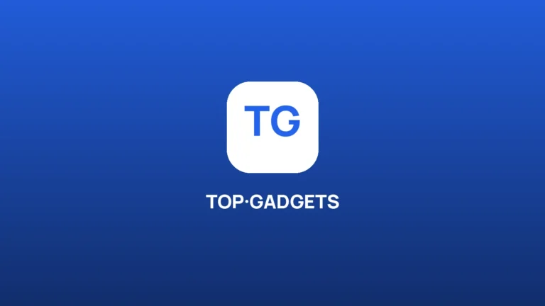 Заокруглений квадрат TG і напис TOP·GADGETS на синьому градієнті